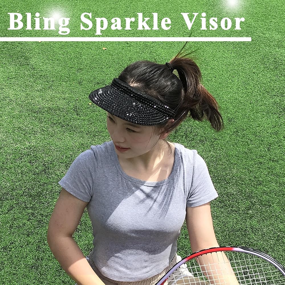 Women Sun Visor Hat Bling Crystals Summer Cap Shiny
